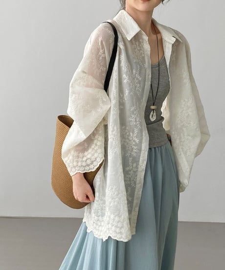 back ribbon embroidery shirtblouse　FL3646