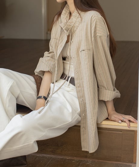 linen blend wide sleeve striped shirt /2color　FL3312