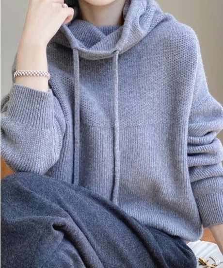loose high-neck knit parka /4color　FL2937