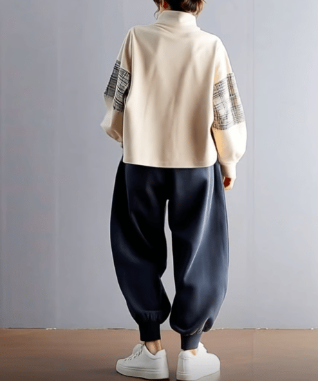 plaid sleeve setup outfit　FL3545