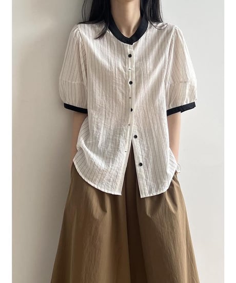 contrast collar striped shirt　FL2176