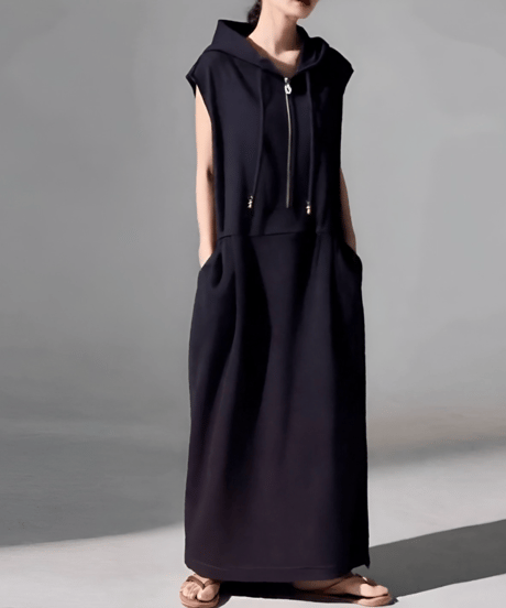 sleeveless hoodie maxi dress /3color　FL3465