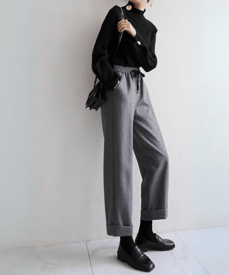 button sleeve high neck knit　FL2666