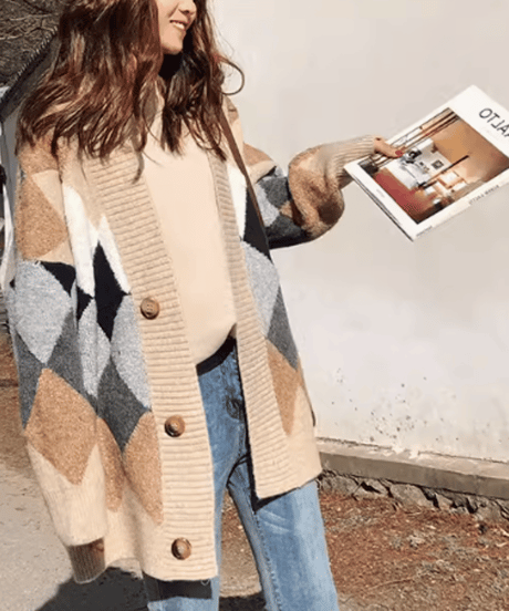 argyle knit oversized cardigan　FL3587