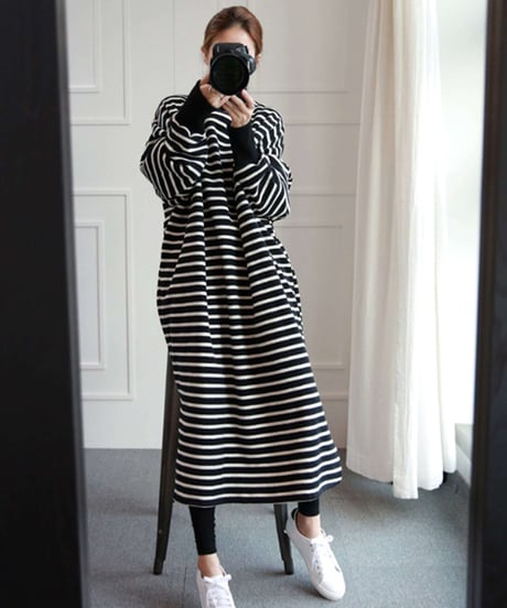 ​striped pattern long dress　FL2922