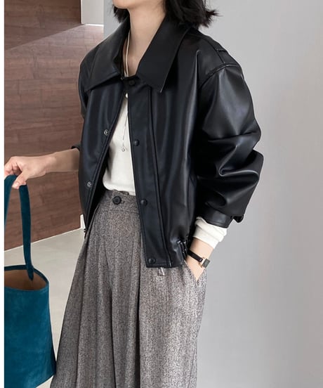 short leather jacket with collar /2color　FL2800