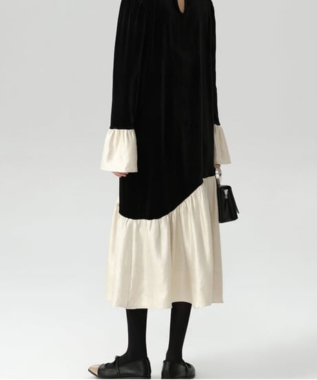 bicolor velvet flare op　FL2965