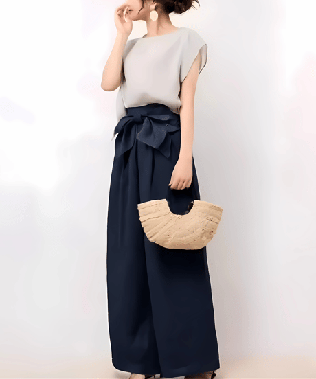summer bow wide pants set /2color　FL3464