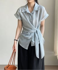 waist wrap linen shirt blouse /2color　FL3629