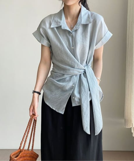 waist wrap linen shirt blouse /2color　FL3629