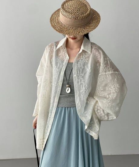 back ribbon embroidery shirtblouse　FL3646