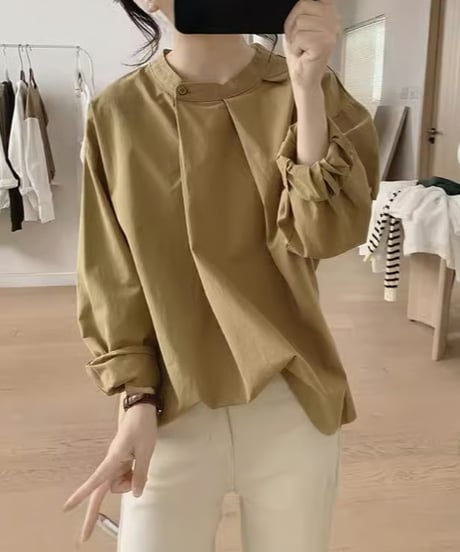 stand collar tuck blouse /4color　FL3582