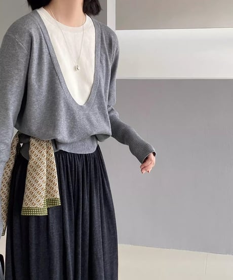 deep u-neck knit /3color　FL2801