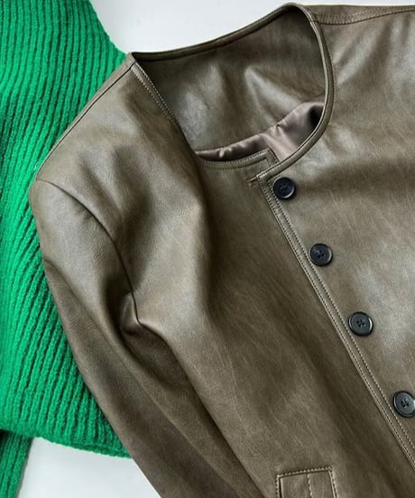 collarless faux leather button jacket　FL2982