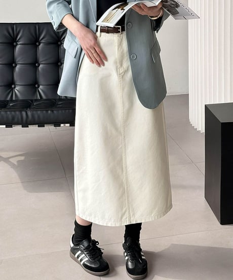 back slit long denim skirt /3color　FL2803