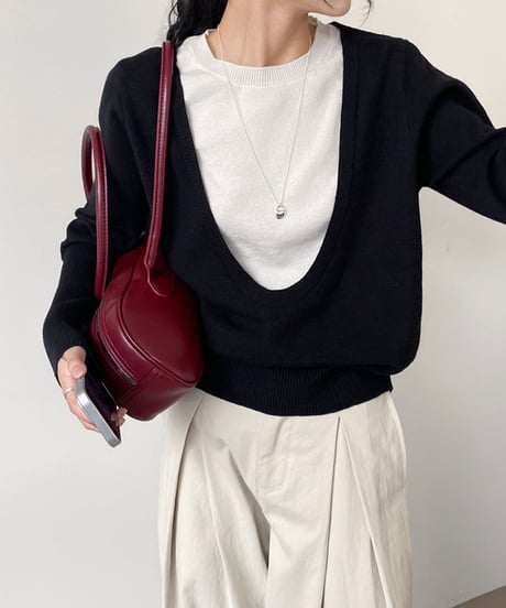wide neck fake layered knit /3color　FL2829