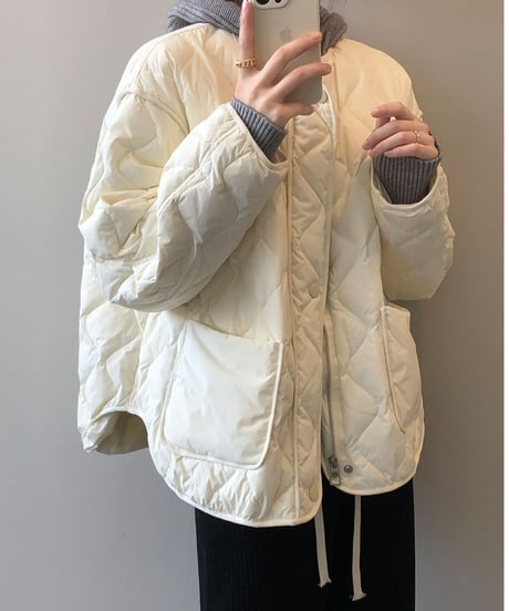 collarless quilted jacket /3color　FL3057