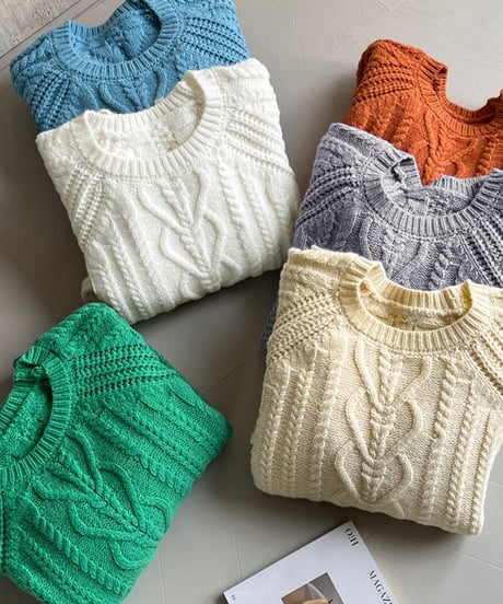round neck pullover cable knit /6color　FL3124