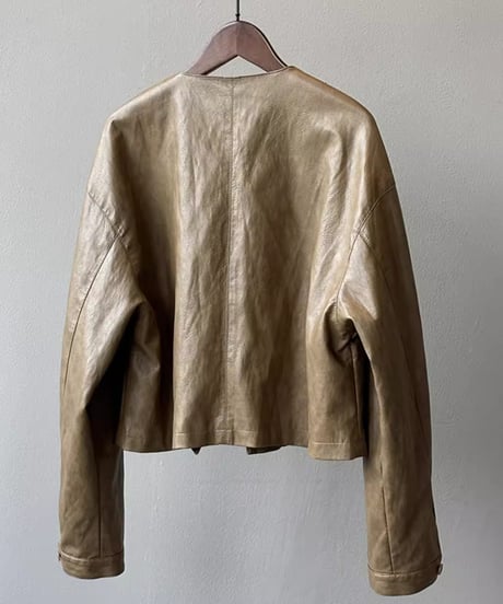 collarless pu leather jacket /2color　FL2814