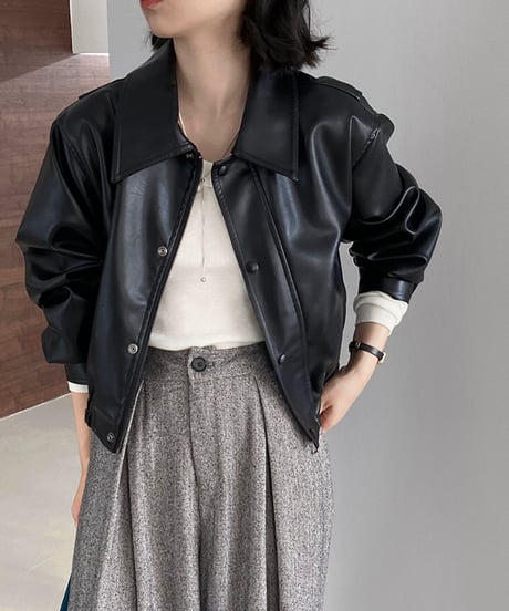 short leather jacket with collar /2color　FL2800