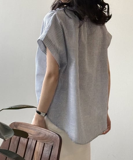 collarless blue striped shirt　FL3355