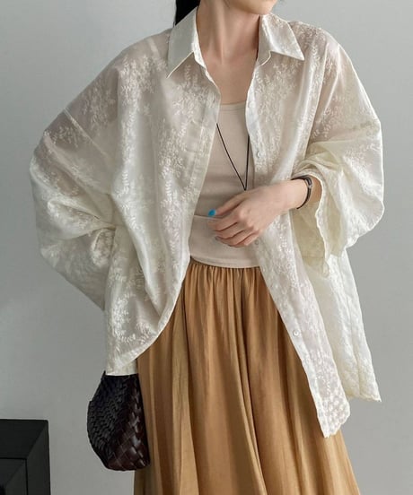 back ribbon embroidery shirtblouse　FL3646