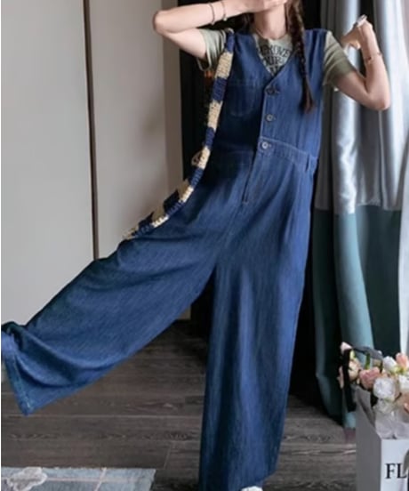 denim wide leg jumpsuit　FL3431