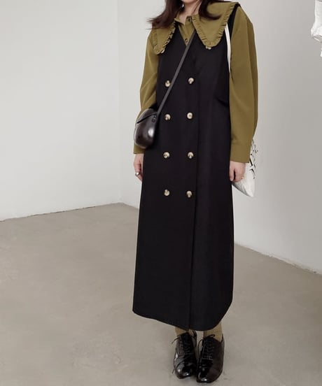 double button long vest /2color　FL2513