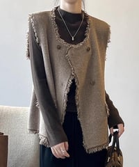 double button fringe vest /2color　FL2588