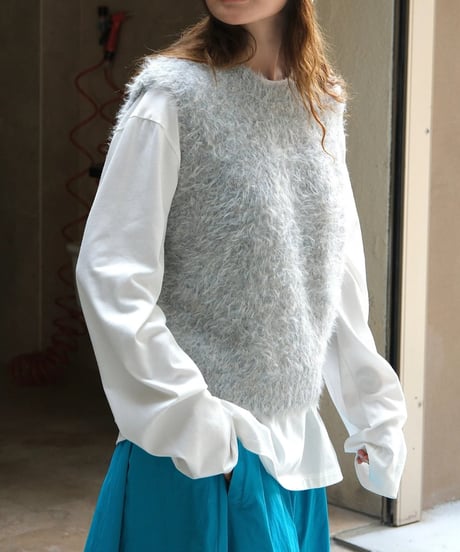 round neck wool vest mink velvet /2color　FL2668
