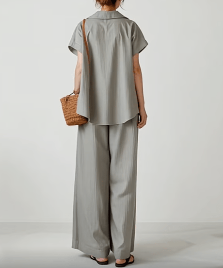 gray relaxed wide pants setup　FL3584