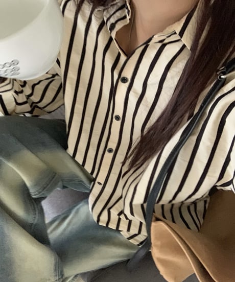 striped lapel shirt loose cotton shirt　FL2614