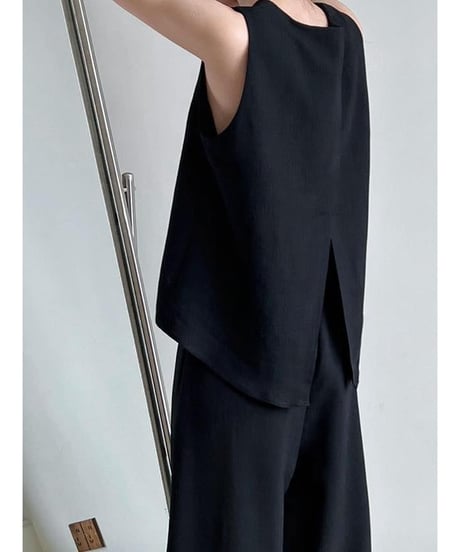 relaxed sleeveless tops + wide pants setup /2color　FL3376