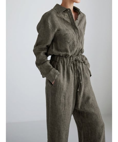 linen blend mannish all-in-one　FL2453