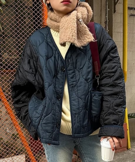 two tone quilted jacket /2color 　FL2558