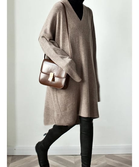 oversized v-neck long knit /3color　FL2494