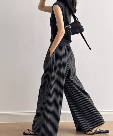 striped wide easy pants /2color　FL3337