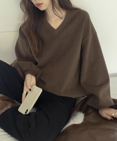 lantern sleeve v-neck pullover knit /2color　FL3178