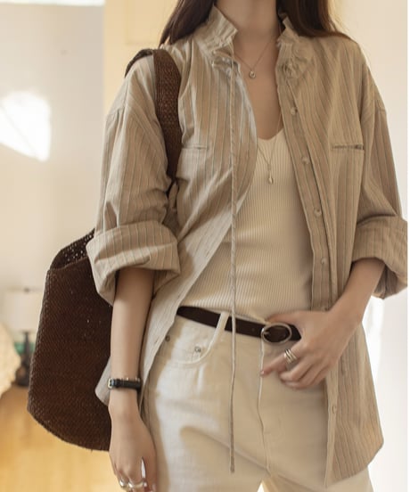 linen blend wide sleeve striped shirt /2color　FL3312