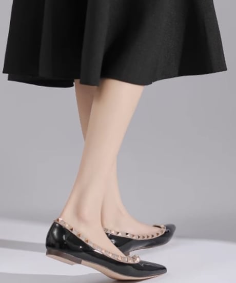 Pointed toe studs flat shoes /4colors　FL2909