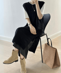 layered knit long vest /2color　FL2864