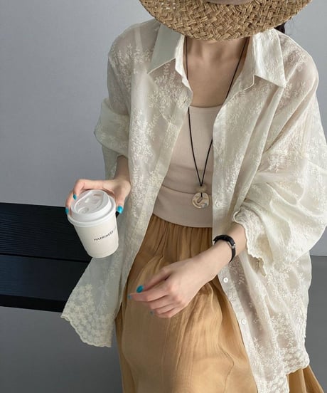 back ribbon embroidery shirtblouse　FL3646