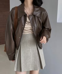 short leather jacket with collar /2color　FL2800