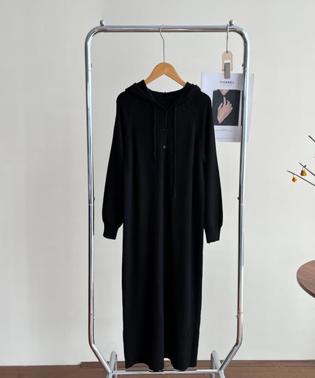 hooded long knit dress /6color　FL3054