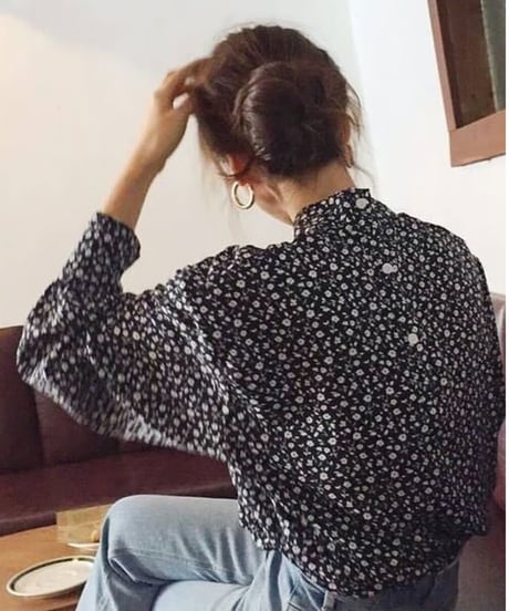 flower print high-neck shirt blouse　FL2605