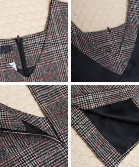 v-neck plaid jumper dress　FL2945