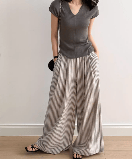 striped wide easy pants /2color　FL3337