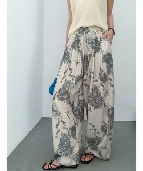botanical printed wide pants /2color　FL3653