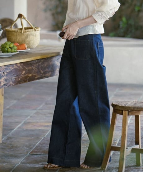 high waist retro denim wide pants　FL2129