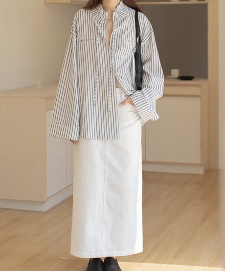 linen blend wide sleeve striped shirt /2color　FL3312
